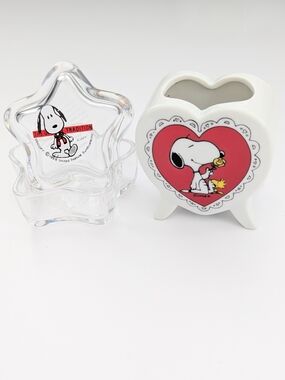 Peanuts Snoopy Collectible Trinkets: Glass Star-Shaped Dish & Vintage Planter
